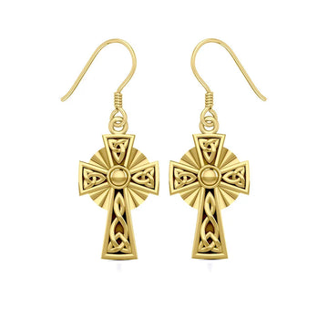 Modern Celtic Knotwork Cross Solid Gold Earrings GER1381